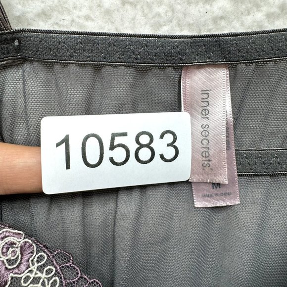 Inner Secrets Cami Camisole Slip Lingerie M Medium Grey Sheer Mesh Padded Bow - Picture 10 of 10